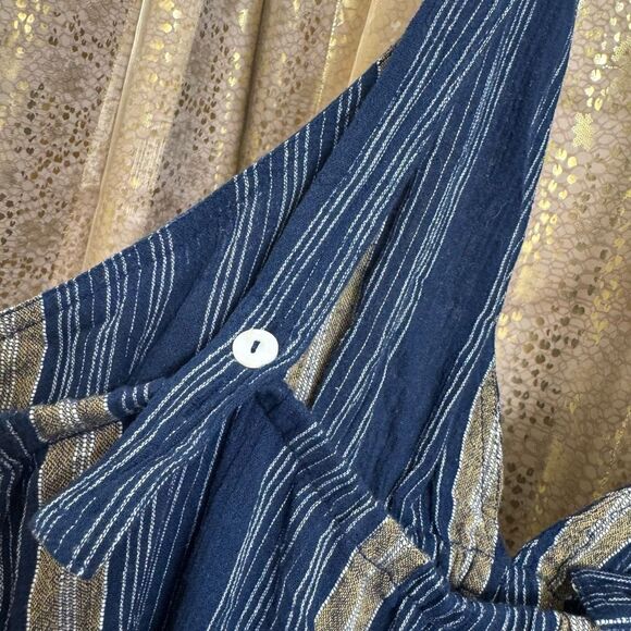 Free People Kind Favor Navy Blue Cotton Wide Leg Romper Jumpsuit Medium - Picture 8 of 12